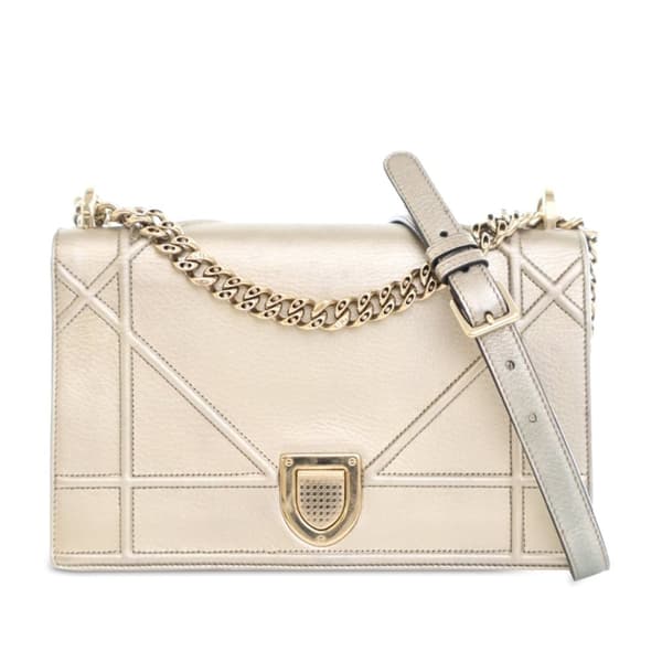 Pre-owned Dior Medium Metallic Calfskin Diorama Flap Gold