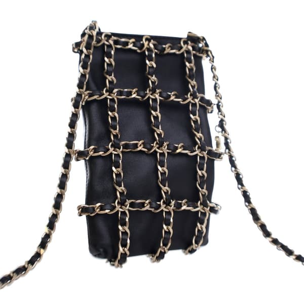 Pre-owned Chanel Lambskin Tech Me Out Clutch With Chain Black