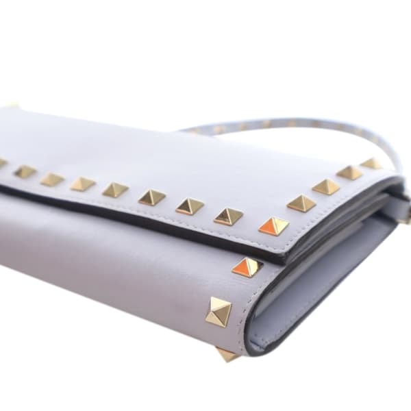 Pre-owned Valentino Leather Rockstud Wallet on Chain Blue