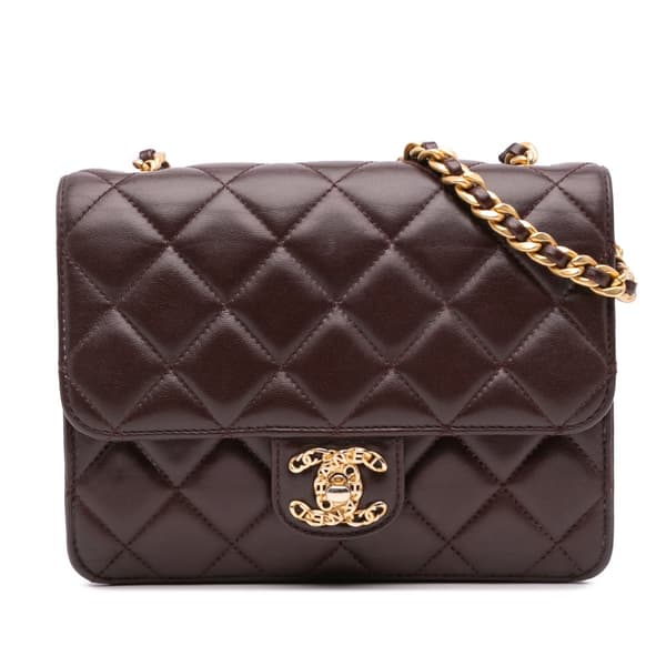 Pre-owned Chanel Mini Quilted Shiny Lambskin Single Flap Red