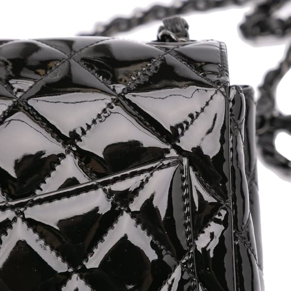 Pre-owned Chanel Mini Square Classic Patent So Black Single Flap Black