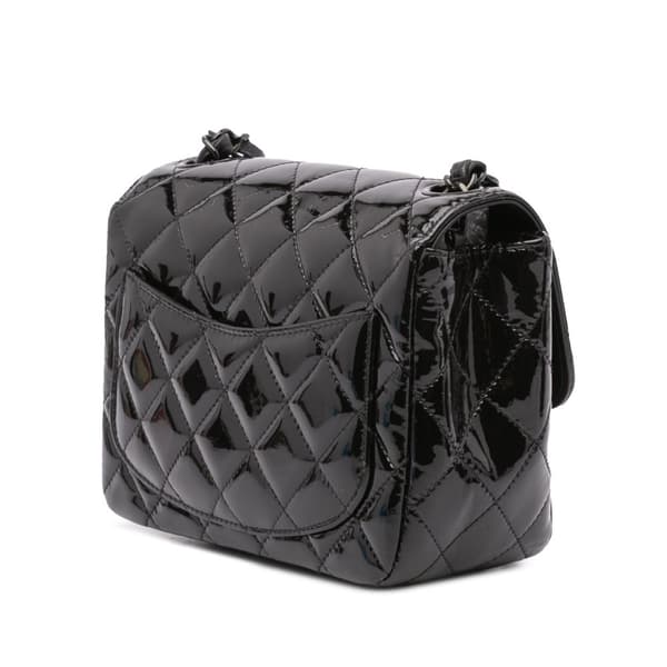 Pre-owned Chanel Mini Square Classic Patent So Black Single Flap Black