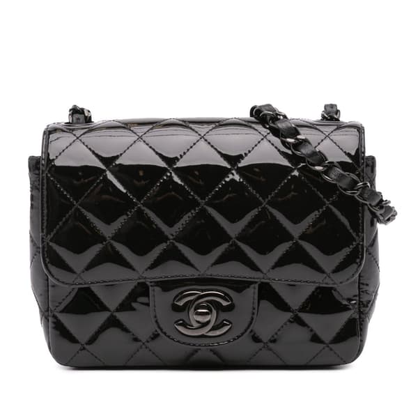 Pre-owned Chanel Mini Square Classic Patent So Black Single Flap Black