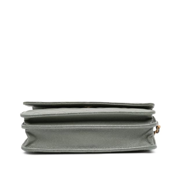 Pre-owned Chanel Quilted Caviar Square Wallet on Chain Green