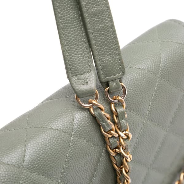 Pre-owned Chanel Quilted Caviar Square Wallet on Chain Green