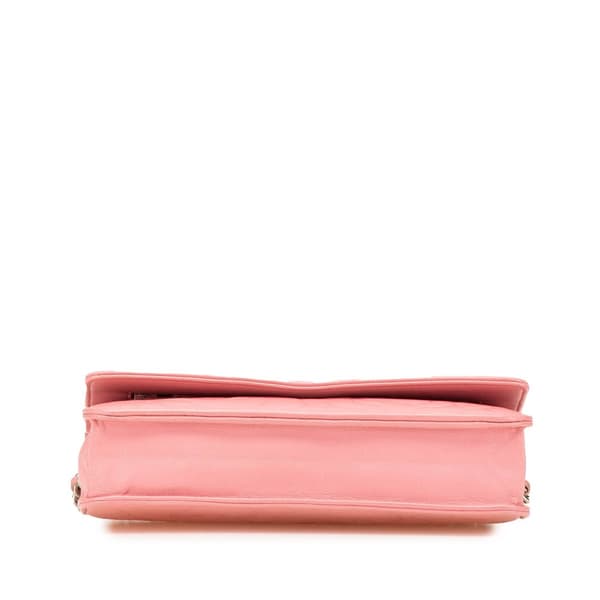 Pre-owned Chanel Embossed Lambskin Camellia Wallet On Chain Pink