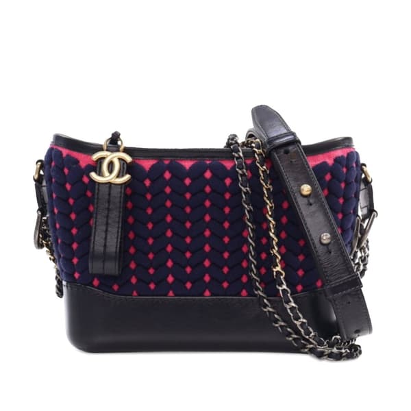 Pre-owned Chanel Small Knit and Calfskin Gabrielle Hobo Blue