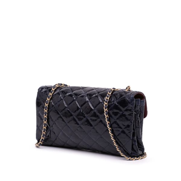 Pre-owned Chanel CC Crackled Glazed Calfskin Accordion Flap Blue