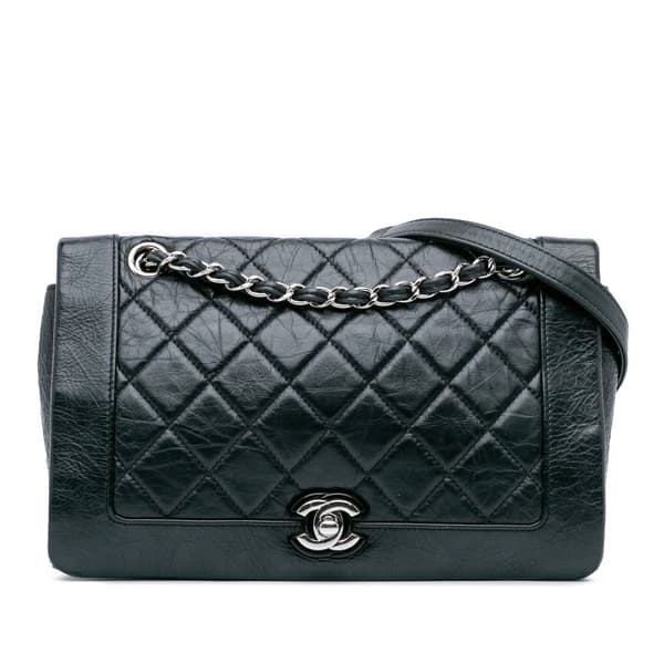 Pre-owned Chanel Medium Crumpled Calfskin Bi Vintage Full Flap Black