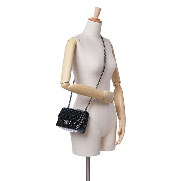 Pre-owned Chanel Mini Square Classic Patent Single Flap Black