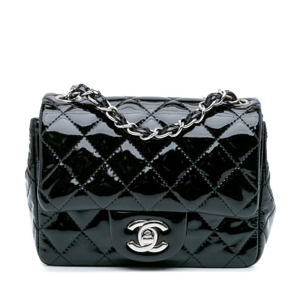 Pre-owned Chanel Mini Square Classic Patent Single Flap Black