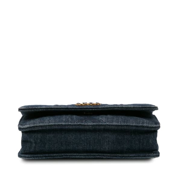 Pre-owned Chanel Denim Stitched 19 Flap Wallet On Chain Blue