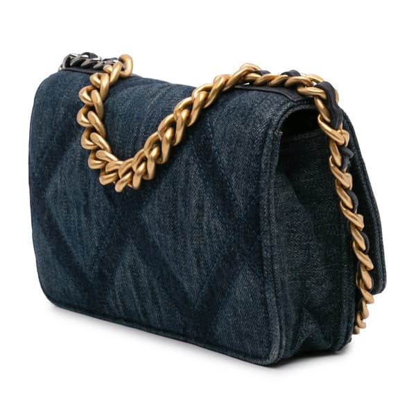 Pre-owned Chanel Denim Stitched 19 Flap Wallet On Chain Blue