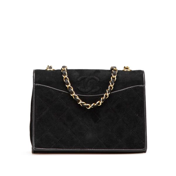 Pre-owned Chanel Small CC Quilted Suede Chain Crossbody Black