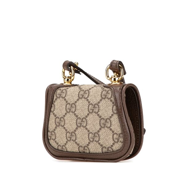 Pre-owned Gucci GG Supreme Blondie Card Case on Strap Brown