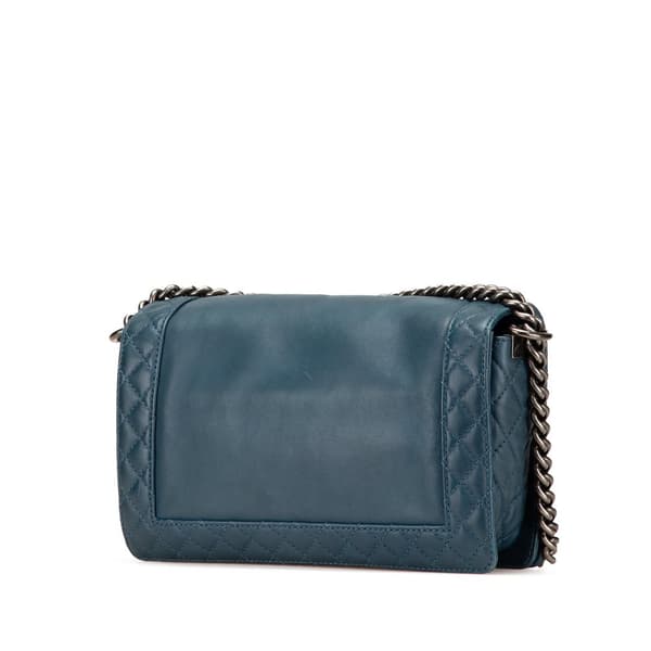 Pre-owned Chanel Medium Calfskin Boy Reverso Flap Blue