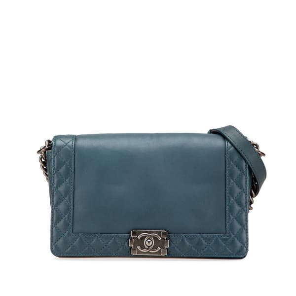 Pre-owned Chanel Medium Calfskin Boy Reverso Flap Blue