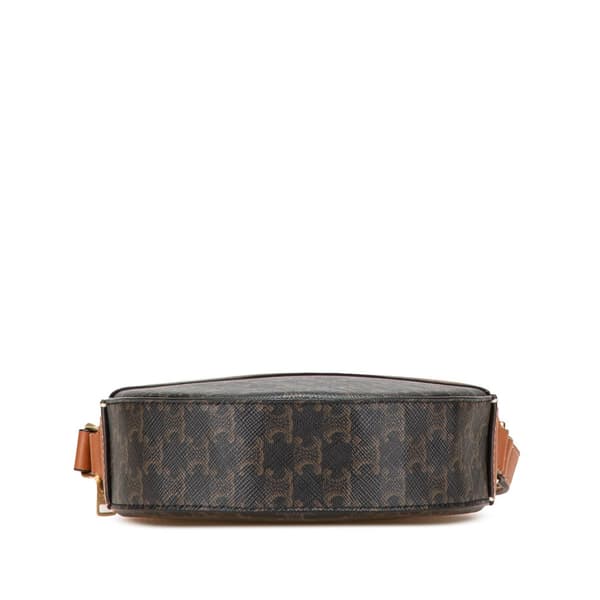 Pre-owned Celine Triomphe Coated Canvas Round Purse on Strap Brown