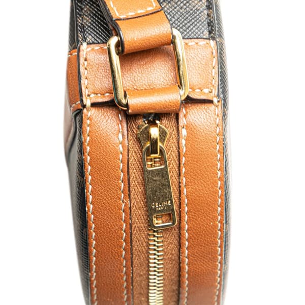 Pre-owned Celine Triomphe Coated Canvas Round Purse on Strap Brown