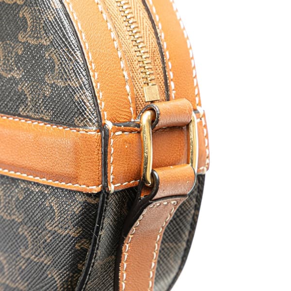 Pre-owned Celine Triomphe Coated Canvas Round Purse on Strap Brown