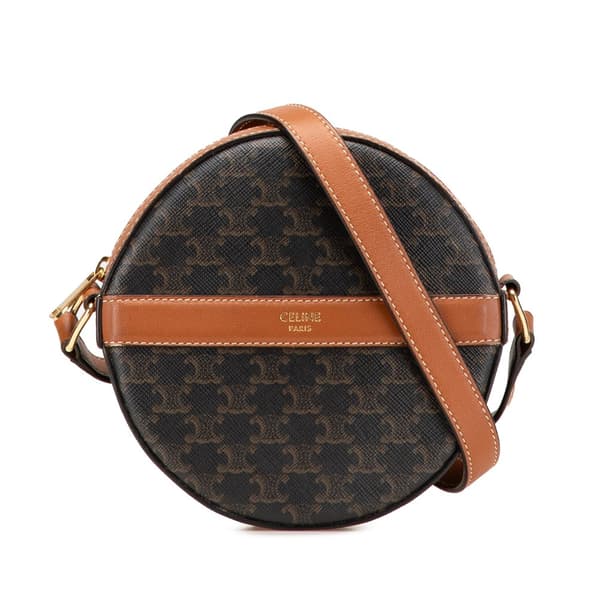 Pre-owned Celine Triomphe Coated Canvas Round Purse on Strap Brown