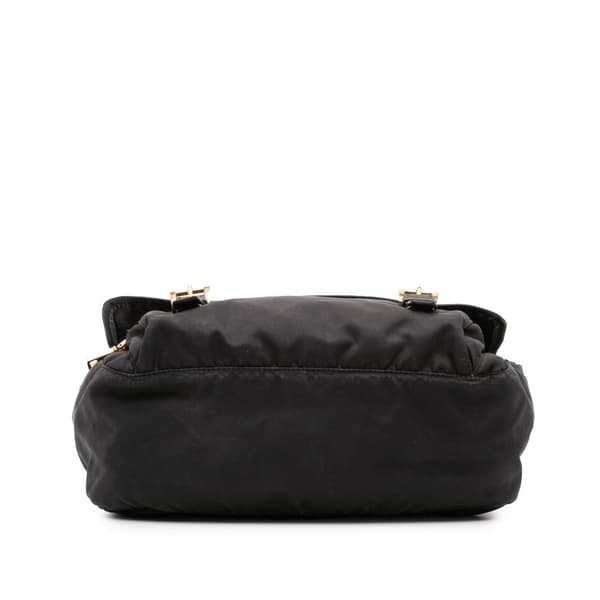 Pre-owned Prada Saffiano Trimmed Tessuto Zip Double Buckle Messenger Bag Black