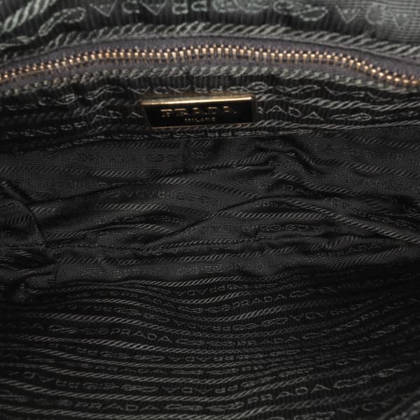 Pre-owned Prada Saffiano Trimmed Tessuto Zip Double Buckle Messenger Bag Black