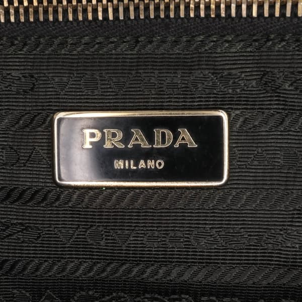 Pre-owned Prada Saffiano Trimmed Tessuto Zip Double Buckle Messenger Bag Black