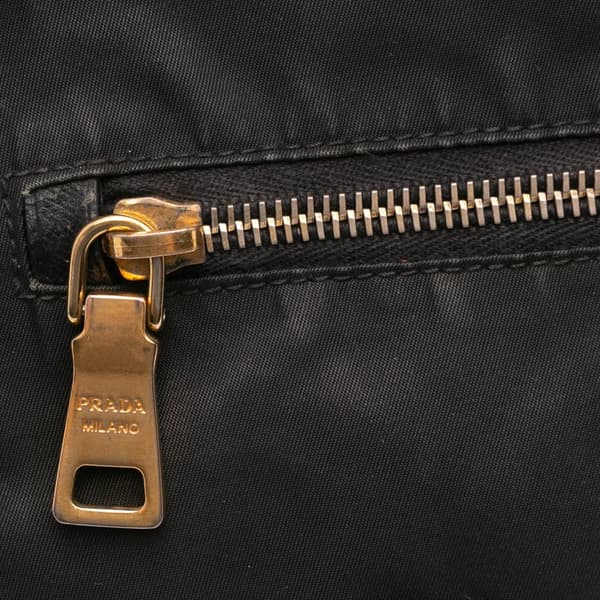 Pre-owned Prada Saffiano Trimmed Tessuto Zip Double Buckle Messenger Bag Black