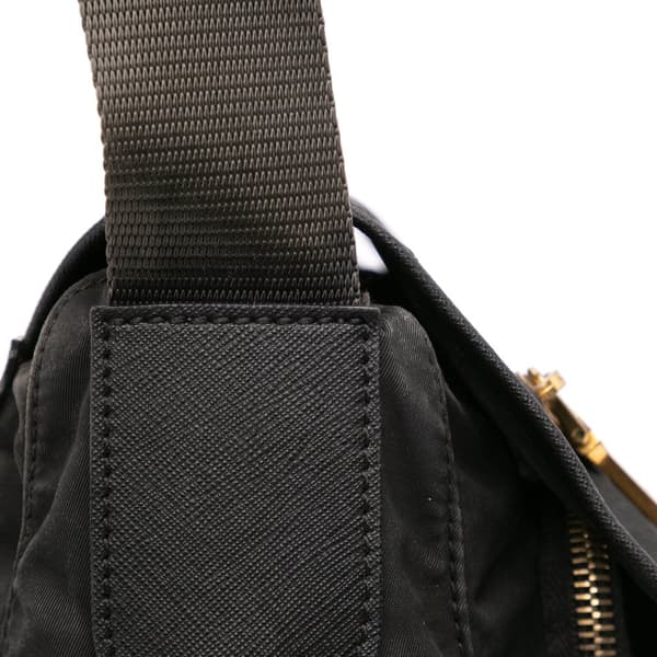 Pre-owned Prada Saffiano Trimmed Tessuto Zip Double Buckle Messenger Bag Black