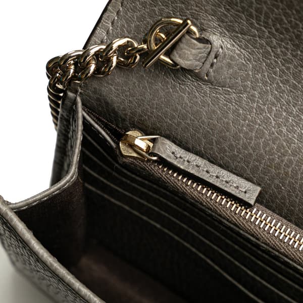 Pre-owned Gucci Leather Interlocking G Dollar Wallet on Chain Gray