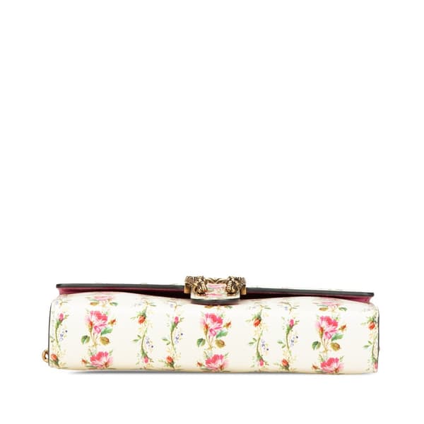 Pre-owned Gucci Limited Edition Mini Leather Floral Print Dionysus Wallet On Chain White