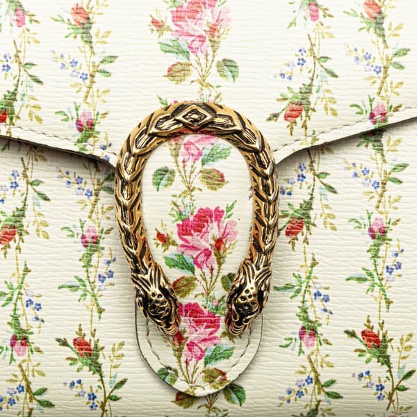 Pre-owned Gucci Limited Edition Mini Leather Floral Print Dionysus Wallet On Chain White