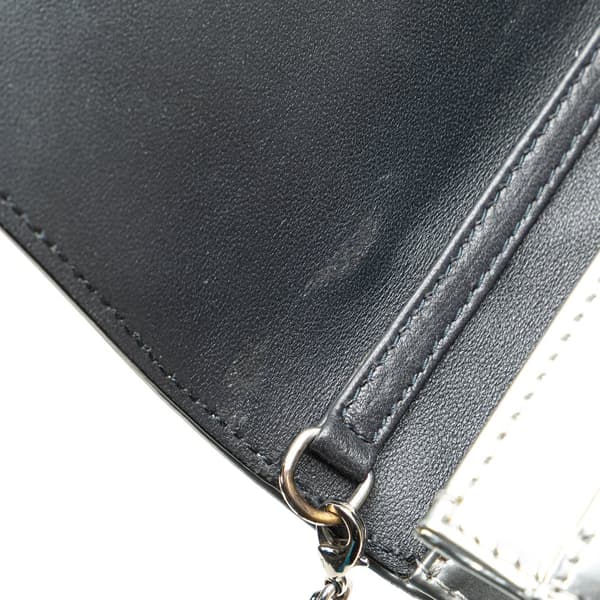 Pre-owned Dior Metallic Patent Microcannage Diorama Wallet on Chain Silver