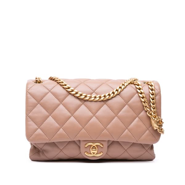 Pre-owned Chanel Medium Quilted Lambskin Pillow Crush Flap Brown