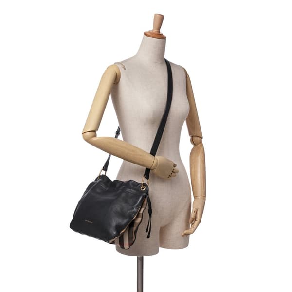 Pre-owned Burberry Small Leather and House Check Canvas Bingley Crossbody Black