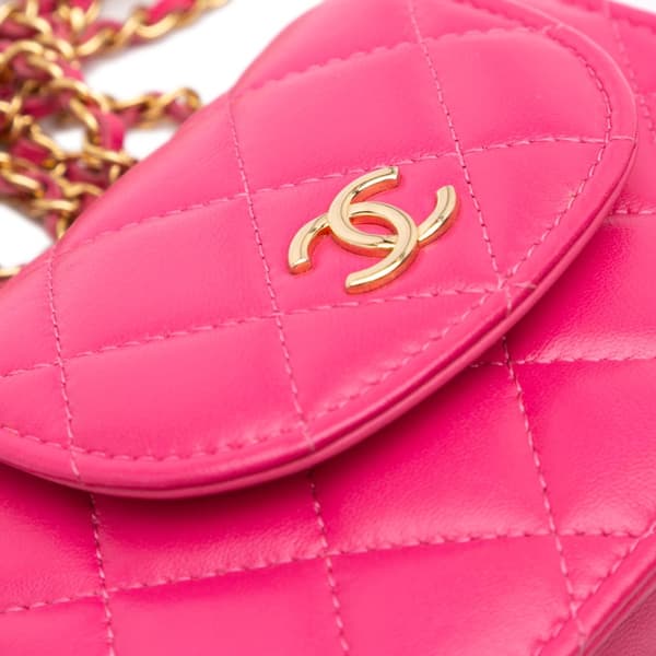 Pre-owned Chanel CC Quilted Lambskin Flap Clutch On Chain Pink