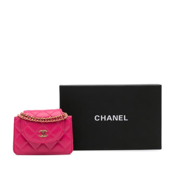 Pre-owned Chanel CC Quilted Lambskin Flap Clutch On Chain Pink