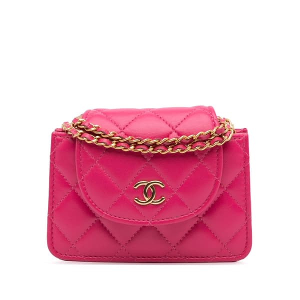 Pre-owned Chanel CC Quilted Lambskin Flap Clutch On Chain Pink