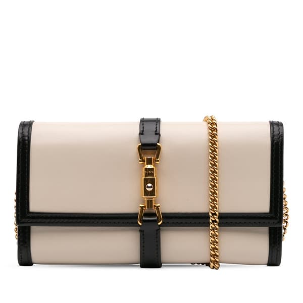 Pre-owned Gucci Bicolor Calfskin Jackie 1961 Wallet On Chain White
