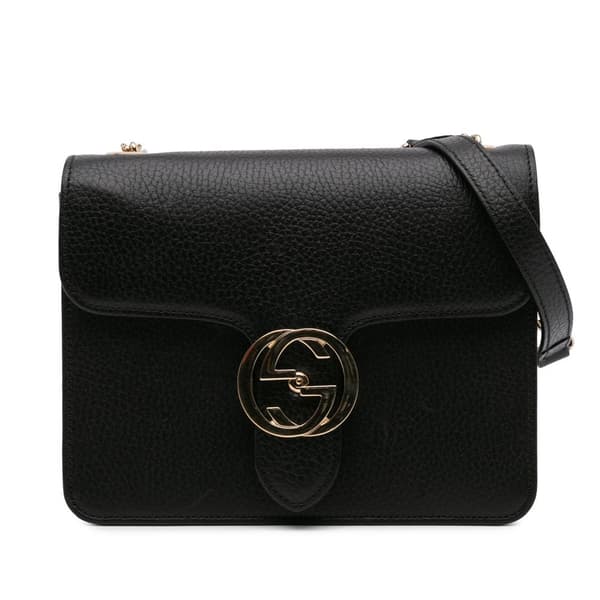 Pre-owned Gucci Small Dollar Calfskin Interlocking G Crossbody Black