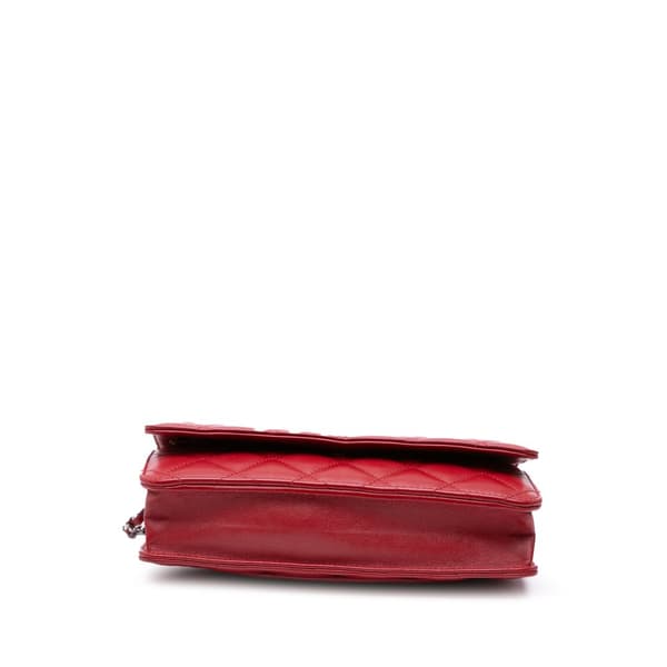 Pre-owned Chanel CC Lambskin Wallet on Chain Red