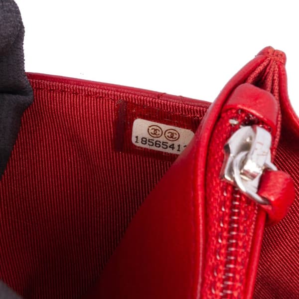 Pre-owned Chanel CC Lambskin Wallet on Chain Red