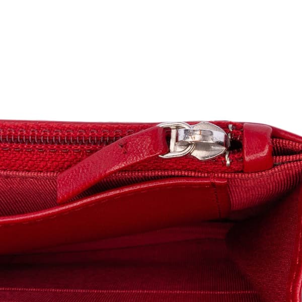 Pre-owned Chanel CC Lambskin Wallet on Chain Red