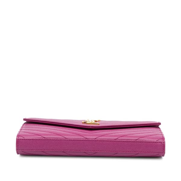Pre-owned Saint Laurent Grain De Poudre Chevron Monogram Envelope Chain Wallet Purple