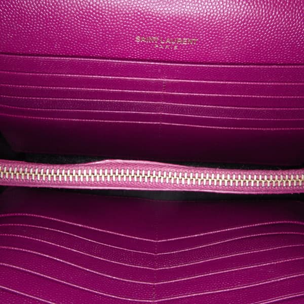 Pre-owned Saint Laurent Grain De Poudre Chevron Monogram Envelope Chain Wallet Purple