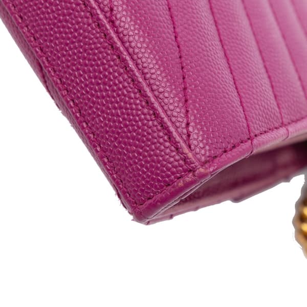 Pre-owned Saint Laurent Grain De Poudre Chevron Monogram Envelope Chain Wallet Purple