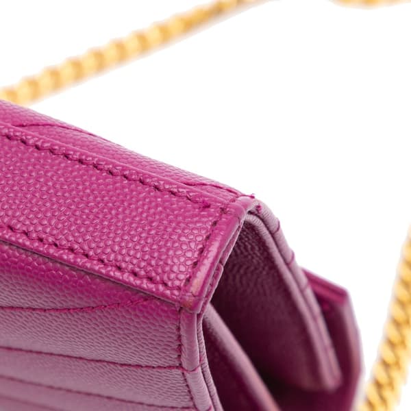 Pre-owned Saint Laurent Grain De Poudre Chevron Monogram Envelope Chain Wallet Purple