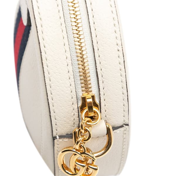Pre-owned Gucci Mini Leather Ophidia Round Crossbody White