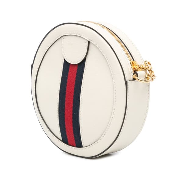 Pre-owned Gucci Mini Leather Ophidia Round Crossbody White
